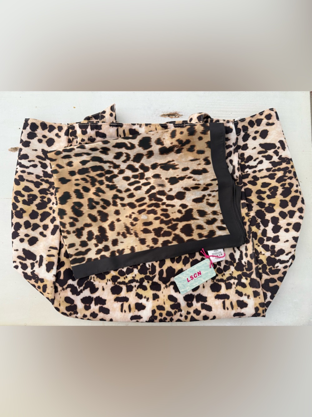 LSCN by Lascana Leopard Print Canvas Tote Bag with Matching Scarf - Picture 2 of 4
